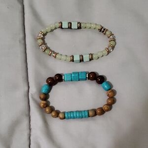 Beaded Turquoise & Wood Stackable Bracelets